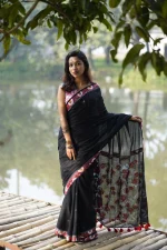 Black Cotton Saree - Image 2