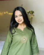Olive Hand Stitched Cotton Kurti