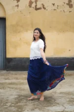Blue Patchwork Cotton Skirt - Image 2