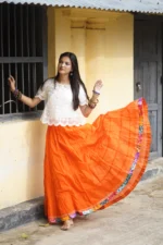 Orange Patchwork Cotton Skirt