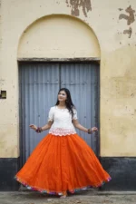 Orange Patchwork Cotton Skirt - Image 2
