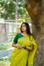 Green Cotton Saree - Image 2
