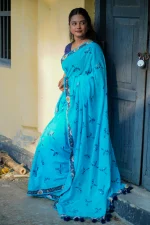 Blue Cotton Saree - Image 2