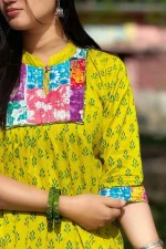 Olive Patchwork Cotton Kurti