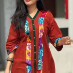 Burnt Orange Patchwork Cotton Kurti