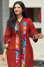 Burnt Orange Patchwork Cotton Kurti