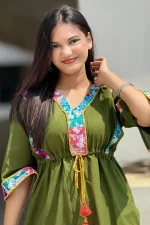 Olive Patchwork Cotton Kurti