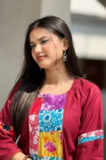 Meroon Patchwork Cotton Kurti - Image 2