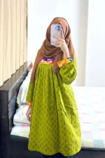 Olive Patchwork Cotton Kurti - Image 2