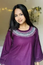 Purple Hand Stitched Cotton Kurti