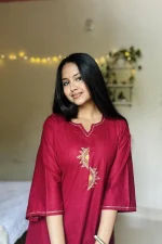 Meroon Hand Stitched Cotton Kurti