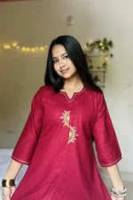 Meroon Hand Stitched Cotton Kurti - Image 2