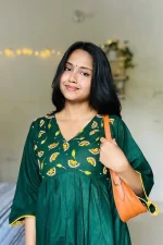 Green Hand Stitched Cotton Kurti - Image 2