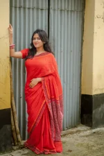 Red Cotton Saree - Image 2
