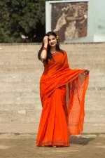 Orange Cotton Saree