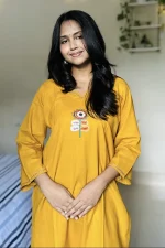 Yellow Hand Stitched Cotton Kurti - Image 2