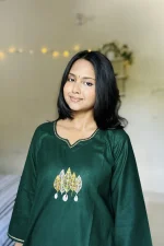 Green Hand Stitched Cotton Kurti