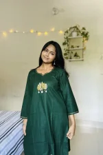 Green Hand Stitched Cotton Kurti - Image 2