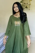Olive Hand Stitched Cotton Kurti - Image 2