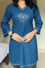 Blue Hand Stitched Cotton Kurti - Image 2