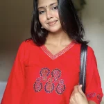 Red Hand Stitched Cotton Kurti