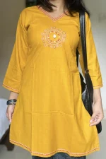 Yellow Hand Stitched Cotton Kurti - Image 2