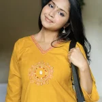 Yellow Hand Stitched Cotton Kurti