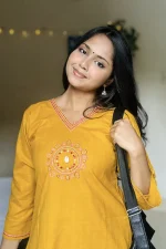 Yellow Hand Stitched Cotton Kurti