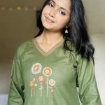 Olive Hand Stitched Cotton Kurti
