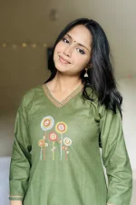 Olive Hand Stitched Cotton Kurti