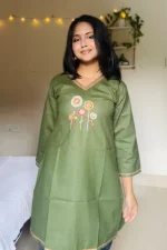 Olive Hand Stitched Cotton Kurti - Image 2