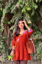 Burnt Orange Patchwork Cotton Kurti
