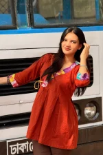 Burnt Orange Patchwork Cotton Kurti - Image 2