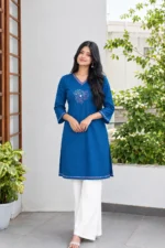Blue Hand Stitched Cotton Kurti
