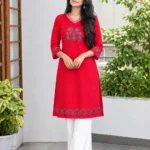Red Hand Stitched Cotton Kurti