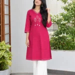 Pink Hand Stitched Cotton Kurti