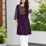 Purple Hand Stitched Cotton Kurti