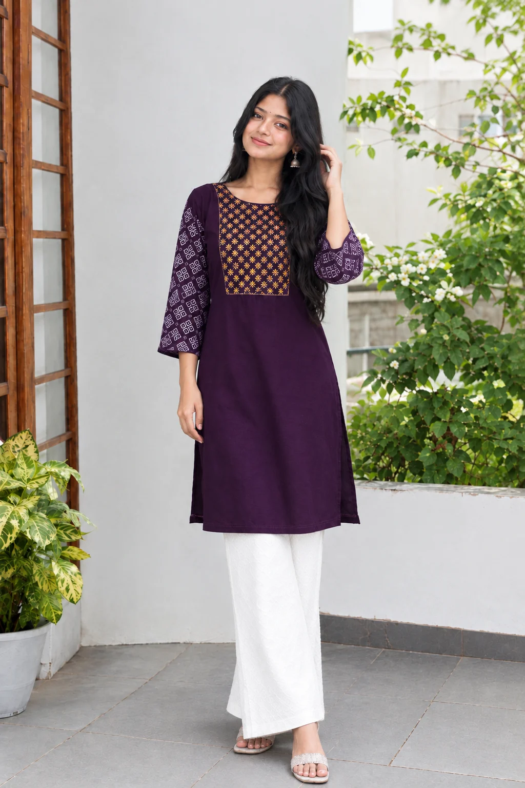 file_00000000a4388211b5d3b22e0cf8e497 Purple Hand Stitched Cotton Kurti - Image 1