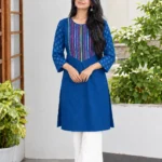 Blue Hand Stitched Cotton Kurti