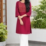 Meroon Hand Stitched Cotton Kurti