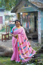 Pink Cotton Saree - Image 2