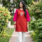 Burnt Orange Hand Stitched Cotton Kurti