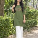 Olive Hand Stitched Cotton Kurti