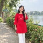Red Hand Stitched Cotton Kurti